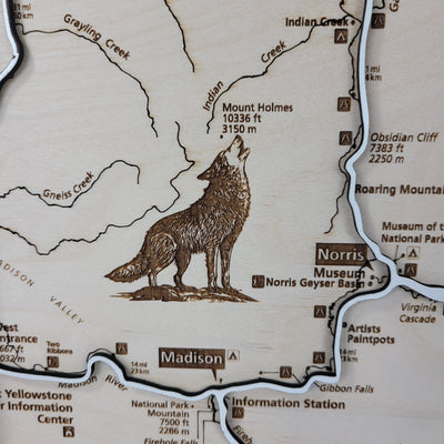 Yellowstone National Park close up of   trail names and wildlife details