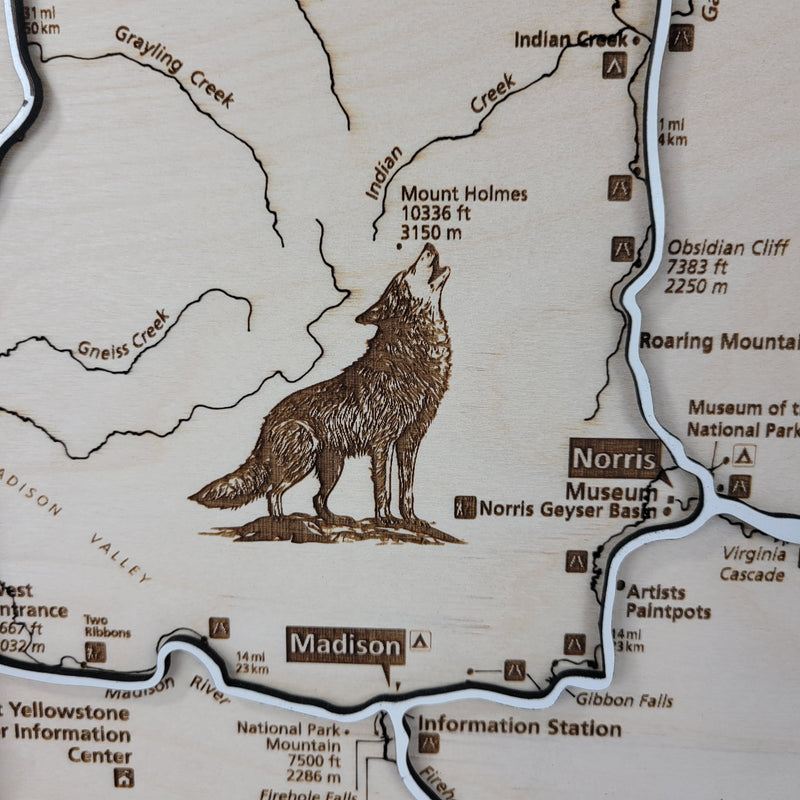 Yellowstone National Park close up of   trail names and wildlife details