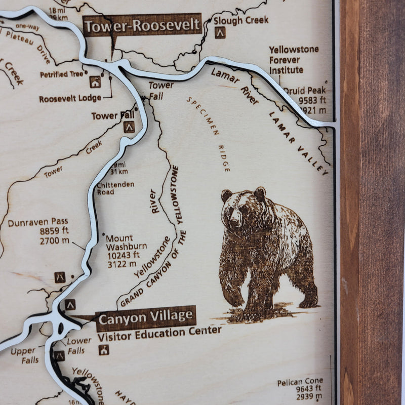 Yellowstone National Park close up of   trail names and wildlife details