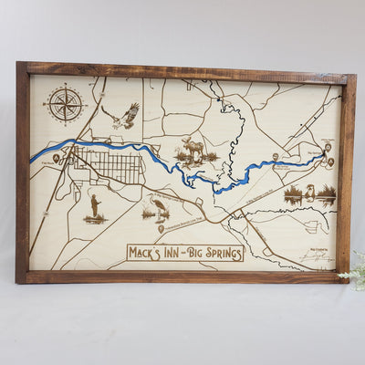 Mack's Inn Big Springs Laser Engraved Topographic Map