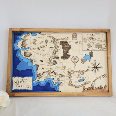 Middle Earth Lord of the Rings Fantasy Map Sign | Laser Engraved & Framed Wall Art