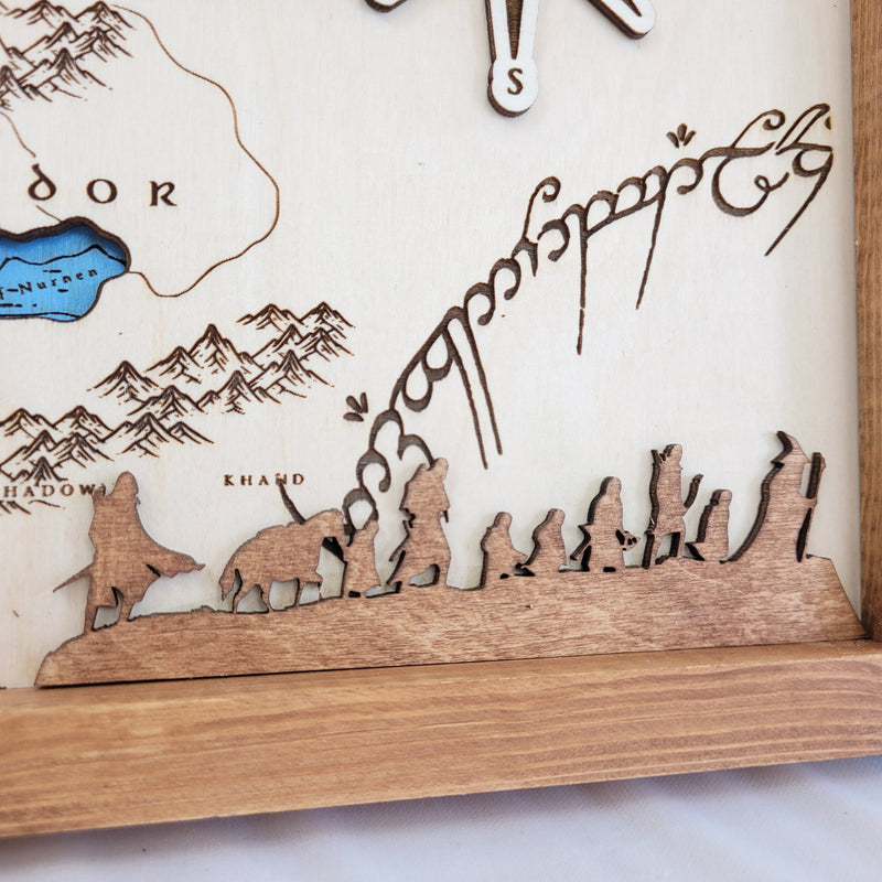 Middle Earth Lord of the Rings Fantasy Map Sign | Laser Engraved & Framed Wall Art