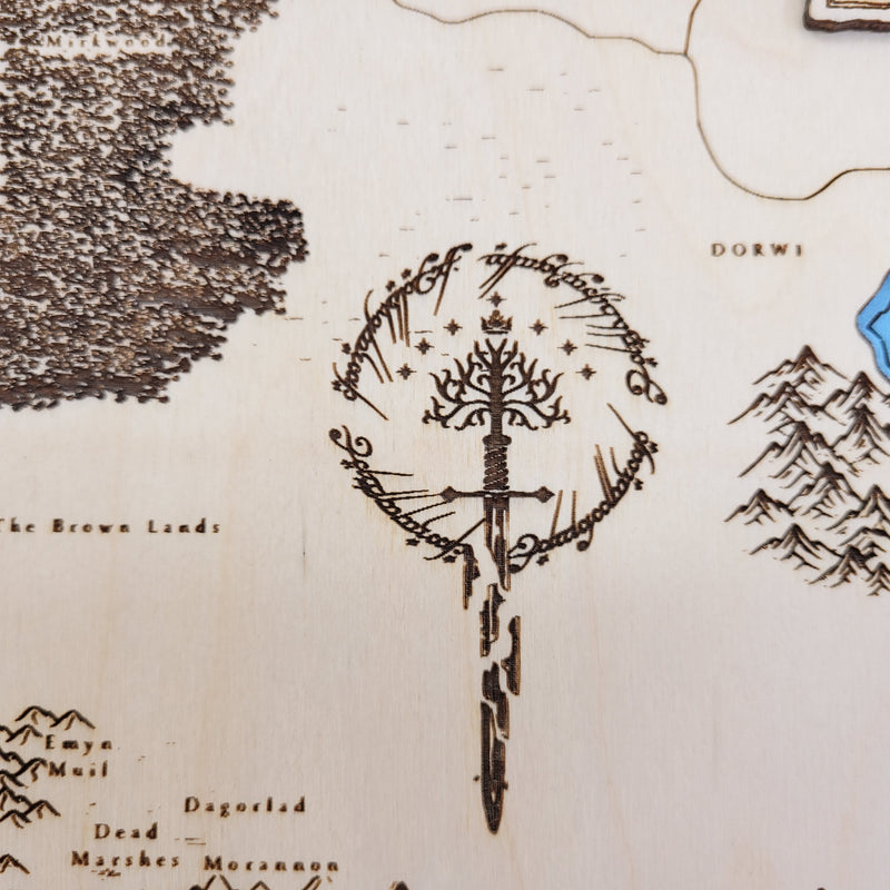 Middle Earth Lord of the Rings Fantasy Map Sign | Laser Engraved & Framed Wall Art