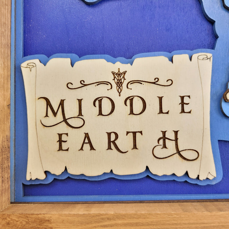 Middle Earth Lord of the Rings Fantasy Map Sign | Laser Engraved & Framed Wall Art