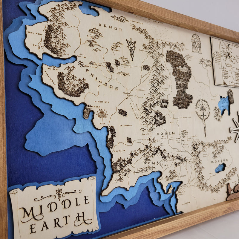 Middle Earth Lord of the Rings Fantasy Map Sign | Laser Engraved & Framed Wall Art