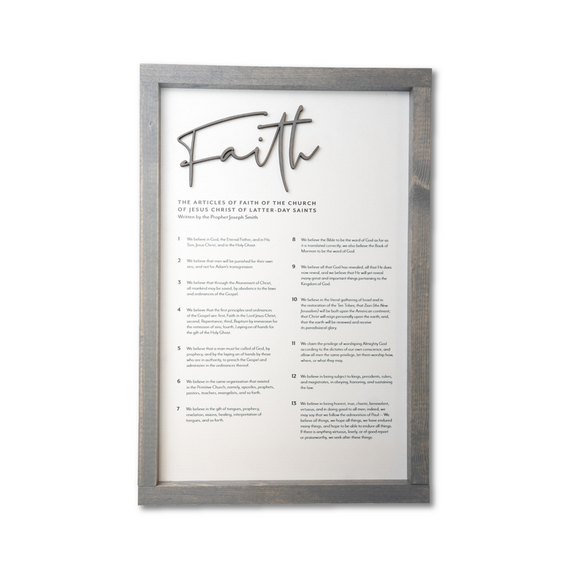 The Articles of Faith | Framed Modern Engraved Proclamation Sign