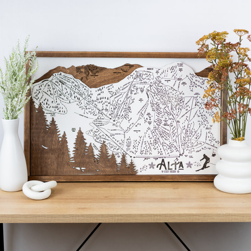 Alta Ski Resort Map Sign | Laser Engraved & Framed Wall Art