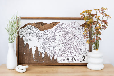Alta Ski Resort Map Sign | Laser Engraved & Framed Wall Art