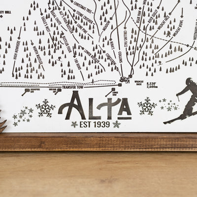 Alta Ski Resort Map Sign | Laser Engraved & Framed Wall Art