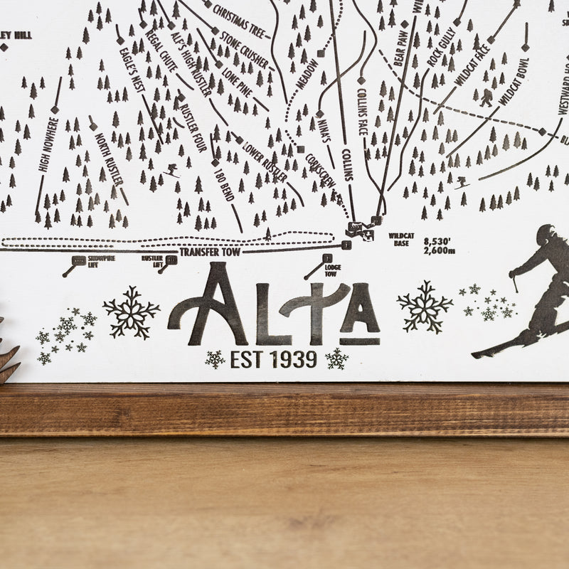 Alta Ski Resort Map Sign | Laser Engraved & Framed Wall Art