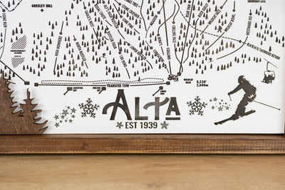 Alta Ski Resort Map Sign | Laser Engraved & Framed Wall Art