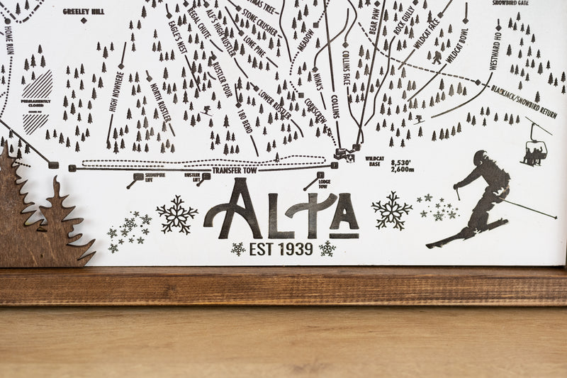 Alta Ski Resort Map Sign | Laser Engraved & Framed Wall Art