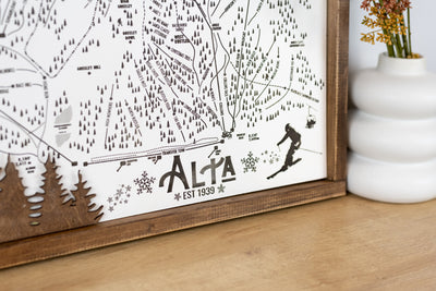 Alta Ski Resort Map Sign | Laser Engraved & Framed Wall Art