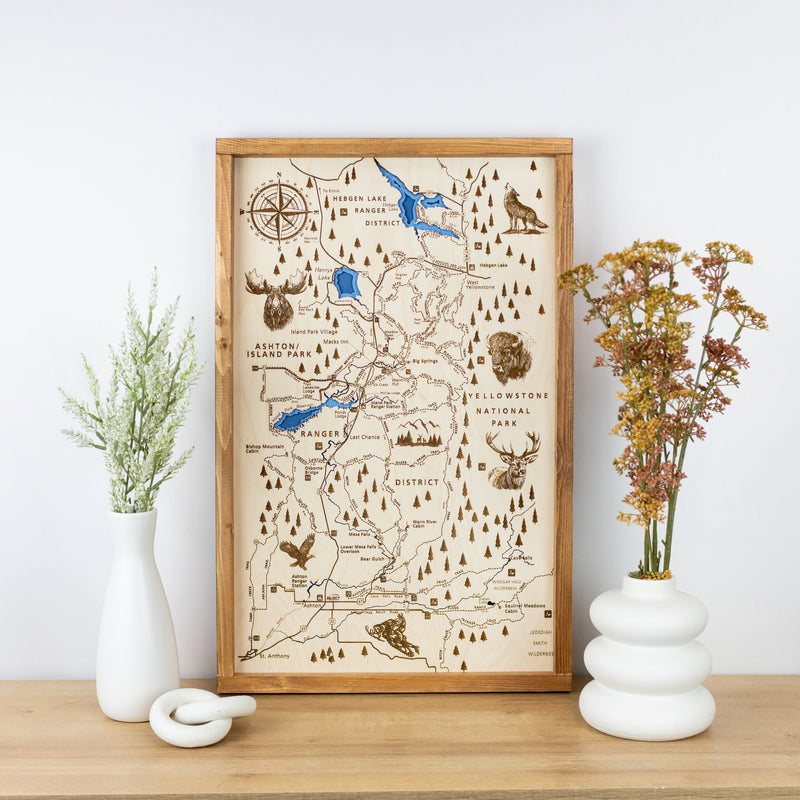 Ashton to Island Park Topo Map Sign | Laser Engraved & Framed Wall Art