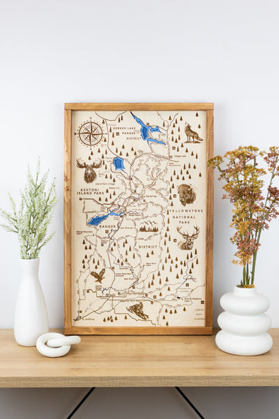 Ashton to Island Park Topo Map Sign | Laser Engraved & Framed Wall Art