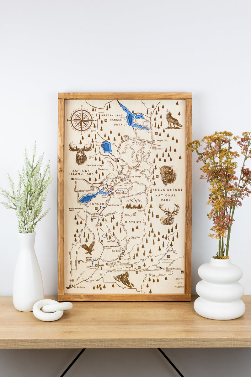 Ashton to Island Park Topo Map Sign | Laser Engraved & Framed Wall Art