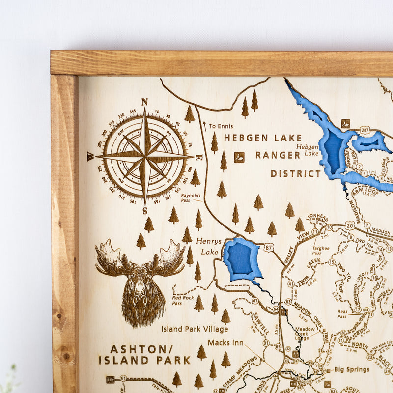 Ashton to Island Park Topo Map Sign | Laser Engraved & Framed Wall Art