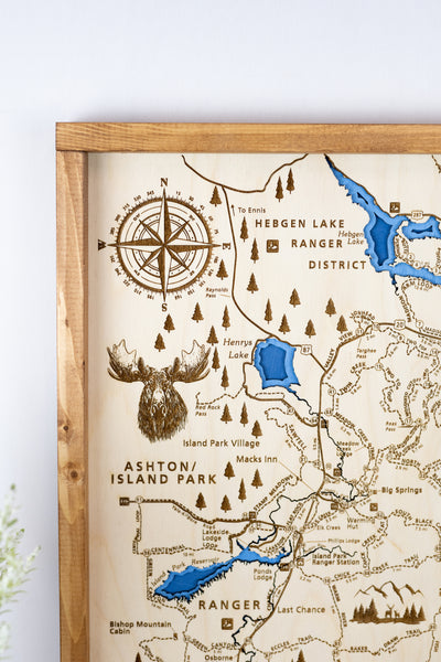 Ashton to Island Park Topo Map Sign | Laser Engraved & Framed Wall Art