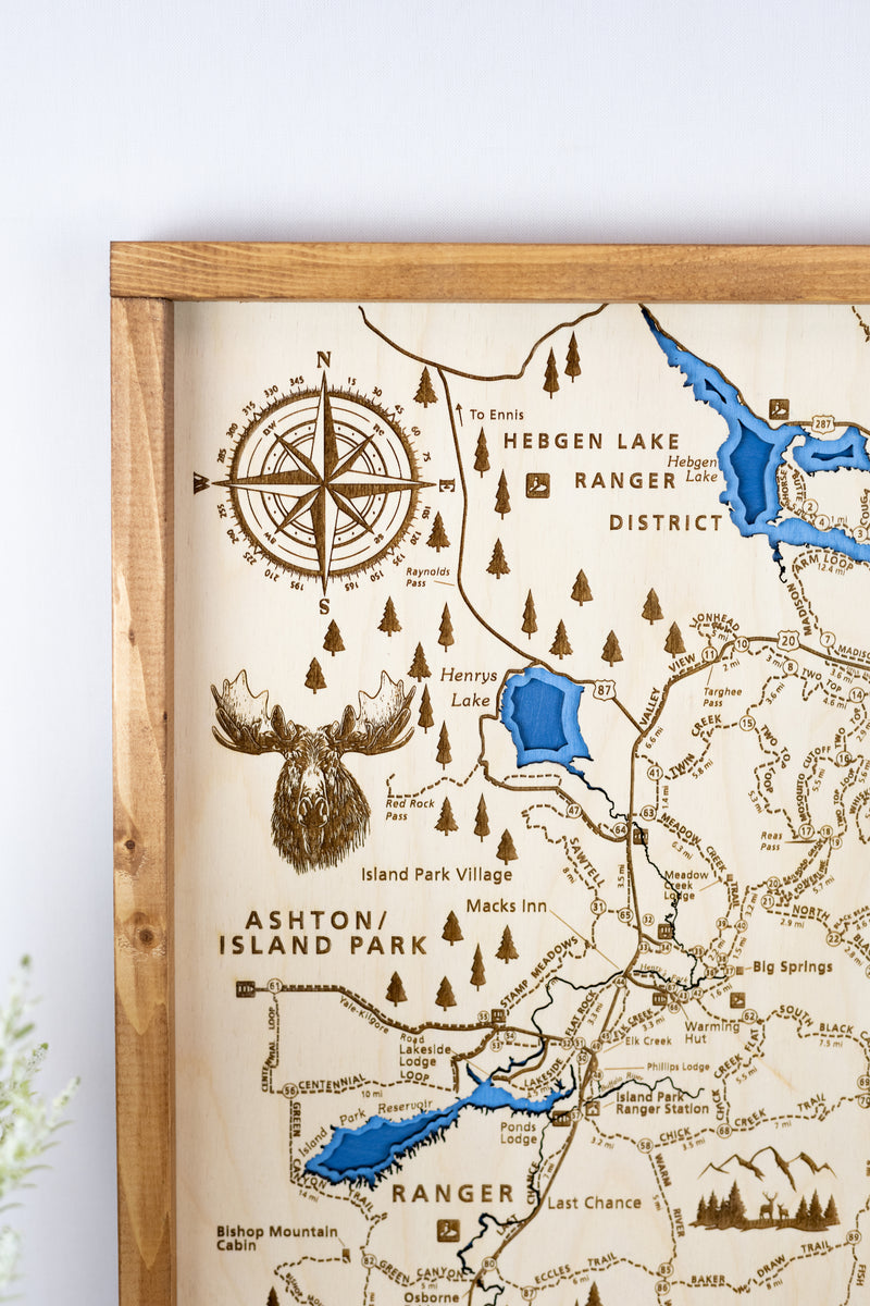 Ashton to Island Park Topo Map Sign | Laser Engraved & Framed Wall Art