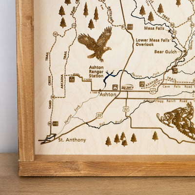 Ashton to Island Park Topo Map Sign | Laser Engraved & Framed Wall Art