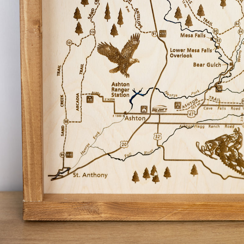 Ashton to Island Park Topo Map Sign | Laser Engraved & Framed Wall Art