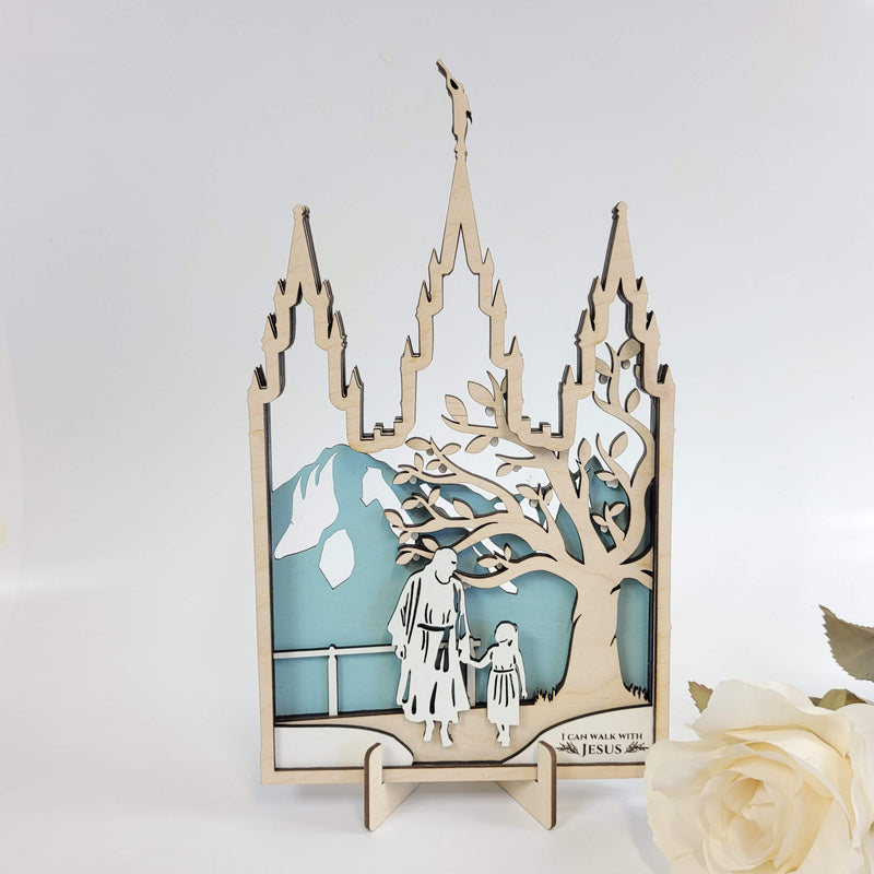 I Can Walk with Jesus Baptism Gift Sign with Stand, Laser cut and fully assembled