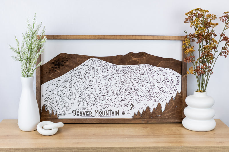 Beaver Mountain Ski Resort Map Sign | Laser Engraved & Framed Wall Art