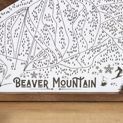 Beaver Mountain Ski Resort Map Sign | Laser Engraved & Framed Wall Art
