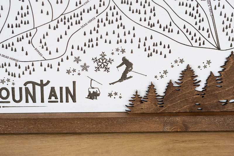Beaver Mountain Ski Resort Map Sign | Laser Engraved & Framed Wall Art