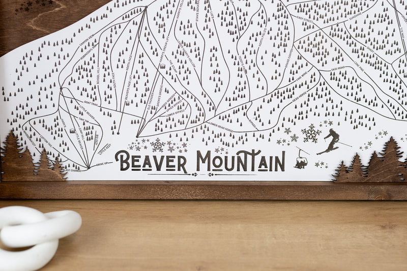 Beaver Mountain Ski Resort Map Sign | Laser Engraved & Framed Wall Art