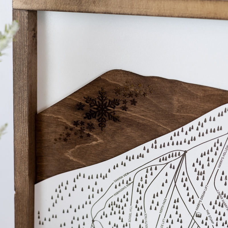 Beaver Mountain Ski Resort Map Sign | Laser Engraved & Framed Wall Art