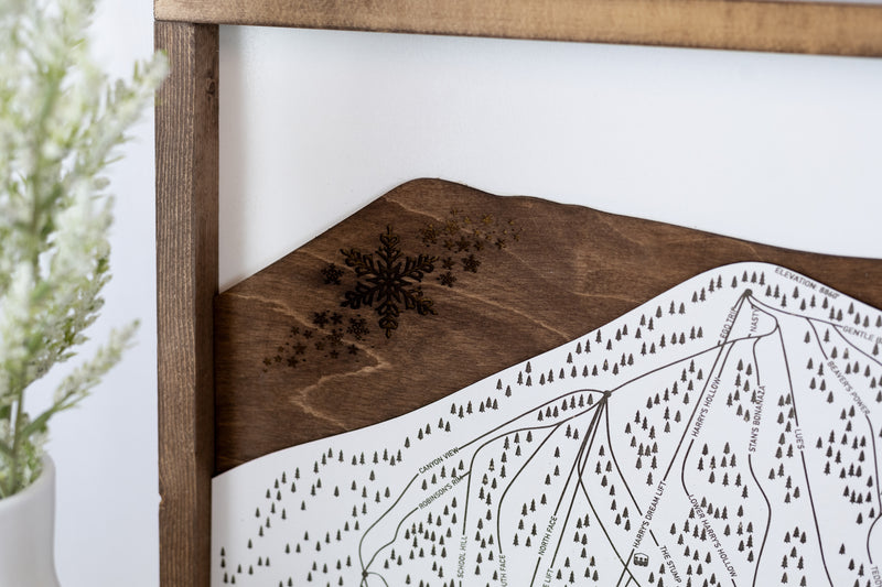 Beaver Mountain Ski Resort Map Sign | Laser Engraved & Framed Wall Art