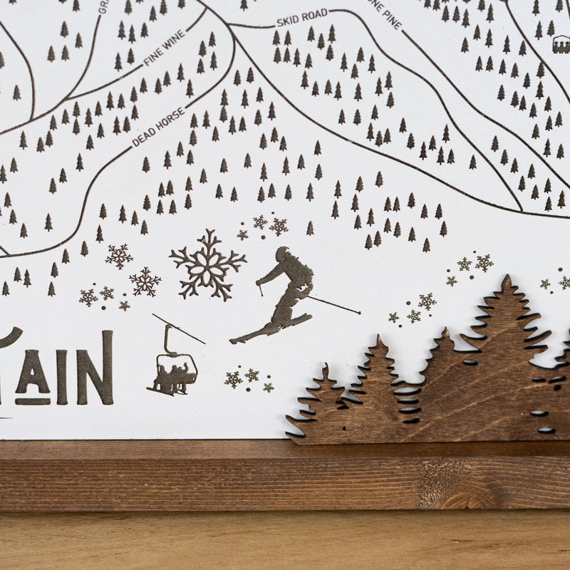 Beaver Mountain Ski Resort Map Sign | Laser Engraved & Framed Wall Art