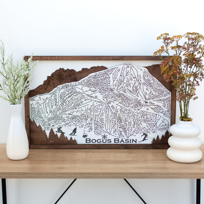 Bogus Basin Ski Resort Map Sign | Laser Engraved & Framed Wall Art