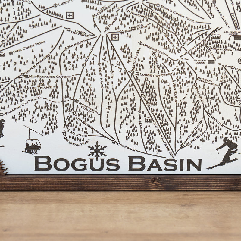 Bogus Basin Ski Resort Map Sign | Laser Engraved & Framed Wall Art