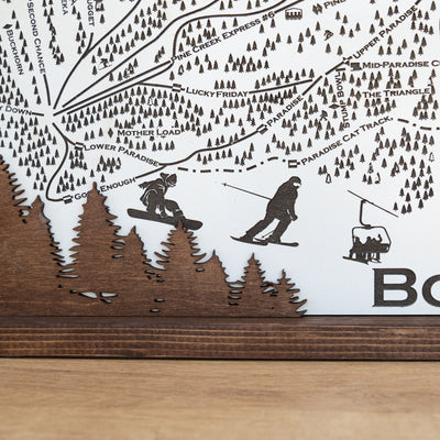 Bogus Basin Ski Resort Map Sign | Laser Engraved & Framed Wall Art
