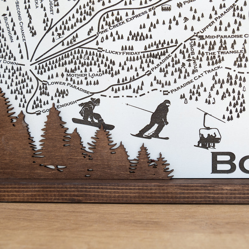 Bogus Basin Ski Resort Map Sign | Laser Engraved & Framed Wall Art