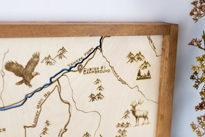 Bonanza - Custer Topo Map Sign | Laser Engraved & Framed Wall Art