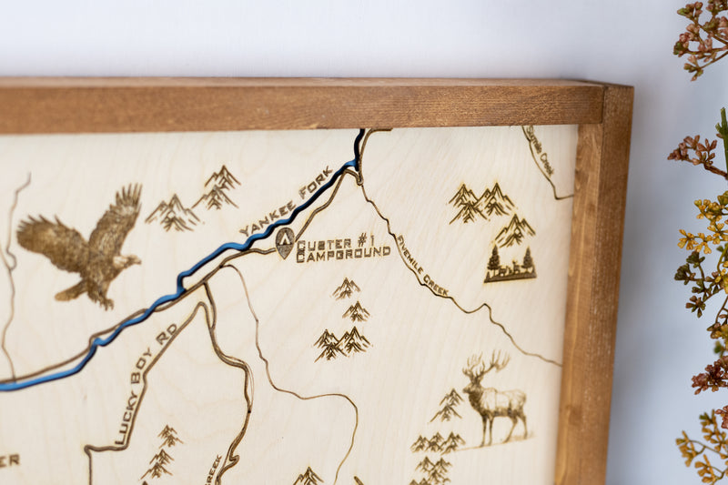 Bonanza - Custer Topo Map Sign | Laser Engraved & Framed Wall Art