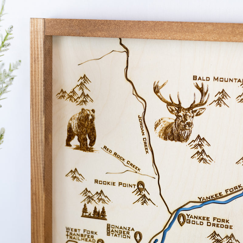 Bonanza - Custer Topo Map Sign | Laser Engraved & Framed Wall Art