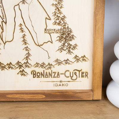 Bonanza - Custer Topo Map Sign | Laser Engraved & Framed Wall Art