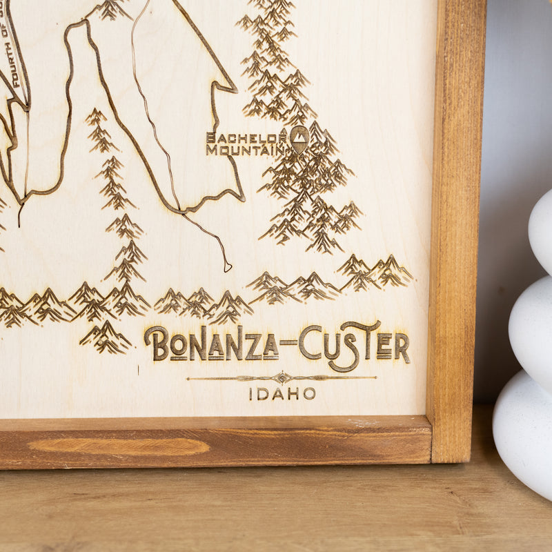 Bonanza - Custer Topo Map Sign | Laser Engraved & Framed Wall Art