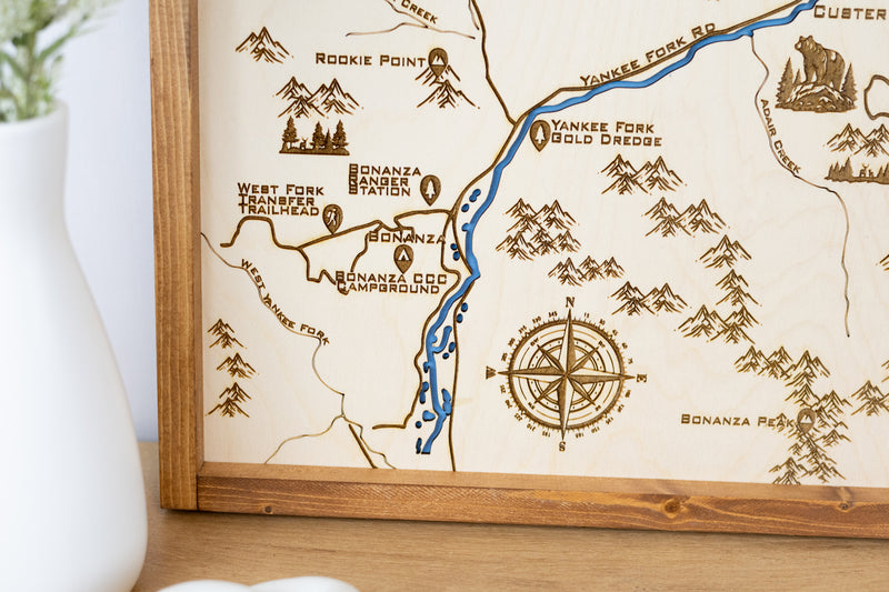 Bonanza - Custer Topo Map Sign | Laser Engraved & Framed Wall Art