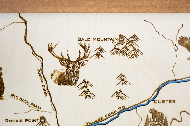Bonanza - Custer Topo Map Sign | Laser Engraved & Framed Wall Art