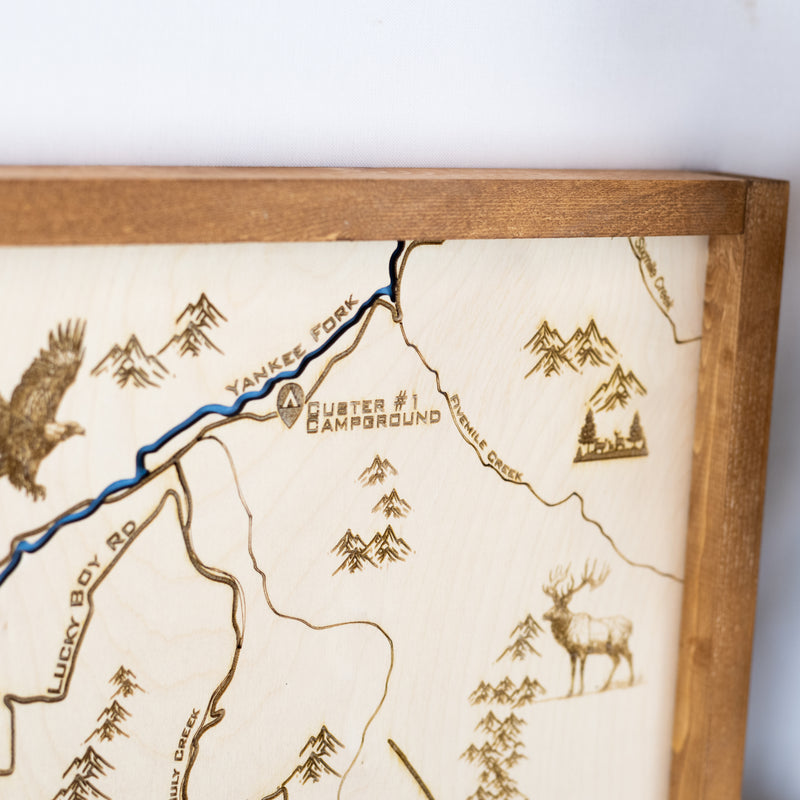 Bonanza - Custer Topo Map Sign | Laser Engraved & Framed Wall Art