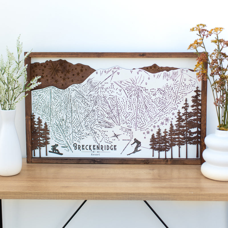 Breckenridge Ski Resort Map Sign | Laser Engraved & Framed Wall Art