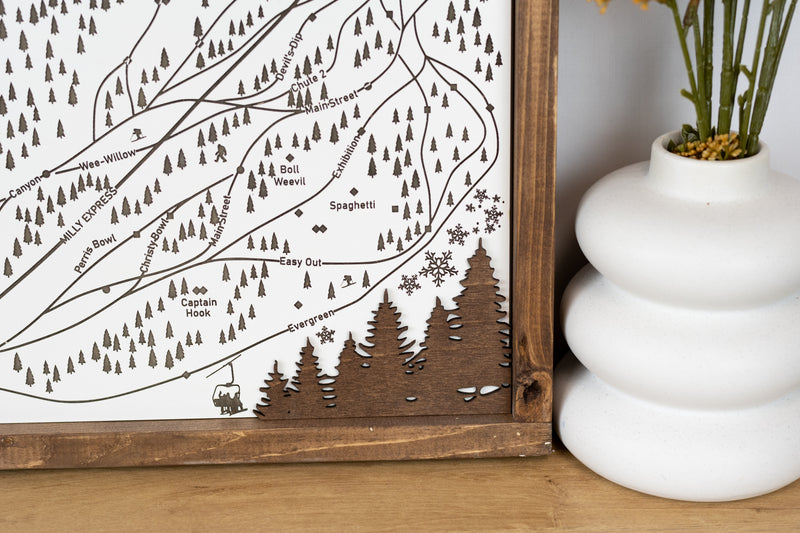 Brighton Ski Resort Map Sign | Laser Engraved & Framed Wall Art