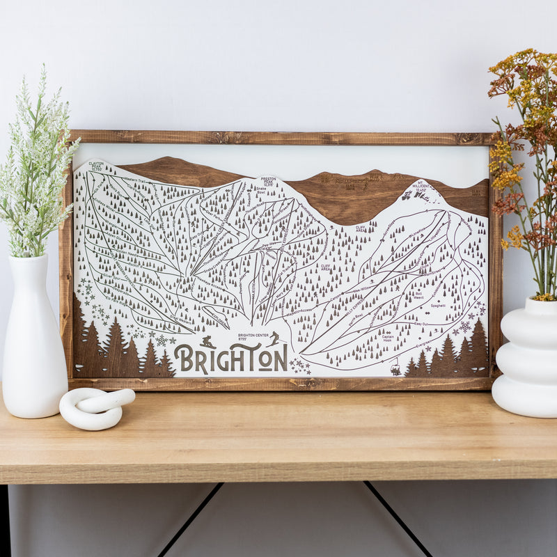 Brighton Ski Resort Map Sign | Laser Engraved & Framed Wall Art