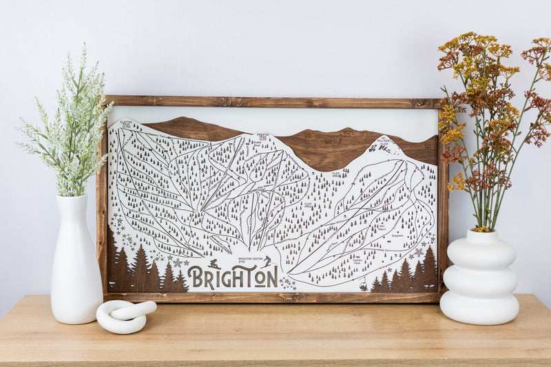 Brighton Ski Resort Map Sign | Laser Engraved & Framed Wall Art