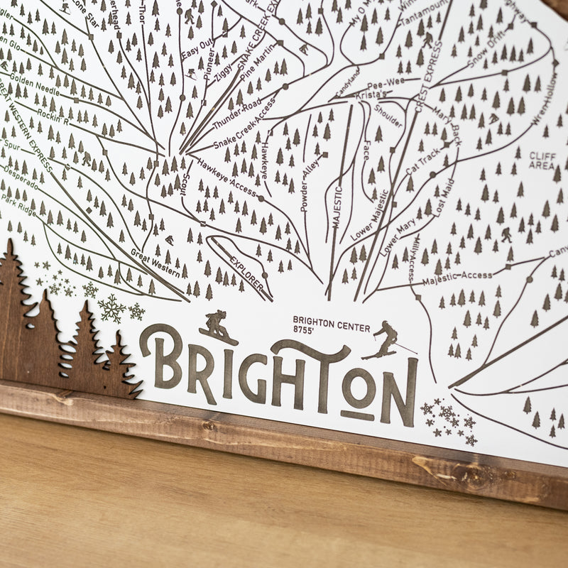 Brighton Ski Resort Map Sign | Laser Engraved & Framed Wall Art